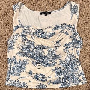 Blue and White Printed Women's Top